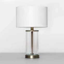 Fillable Accent With USB Table Lamp Brass - Threshold™: Modern Glass Nightstand Lamp, ETL Listed, No Bulb Included