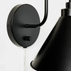 Curved Neck Wall Sconce With Metal Shade Black - Threshold™ Designed With Studio McGee: Modern Plug-In, ETL Listed, Cone-Shape -Lighting Direct GUEST 05452913 7b4c 4d75 a23f 38c1872afcdb