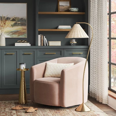 Gooseneck Floor Lamp With Natural Shade Brass - Threshold™: Adjustable, Rattan Shade, ETL Listed, Metal Base 2 Gooseneck Floor Lamp With Natural Shade Brass - Threshold™: Adjustable, Rattan Shade, ETL Listed, Metal Base - Image 2