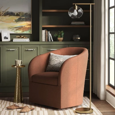 Brass Floor Lamp With Glass Shade - Threshold™: Modern Standing Light, ETL Listed, Metal Body 2 Brass Floor Lamp With Glass Shade - Threshold™: Modern Standing Light, ETL Listed, Metal Body - Image 2