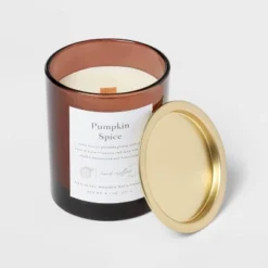 Clear Colored Glass With Woodwick And Brass Metal Inset Lid Pumpkin Spice - Threshold™ -Lighting Direct GUEST 0f1ab2d8 1770 4918 b056 6328d597fa18
