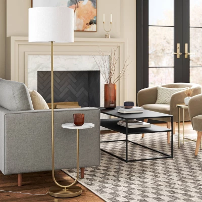 60"x20.5" Floor Lamp With Marble Table - Threshold™: Modern Standing Lamp With Polyester Shade 2 60"x20.5" Floor Lamp With Marble Table - Threshold™: Modern Standing Lamp With Polyester Shade - Image 2