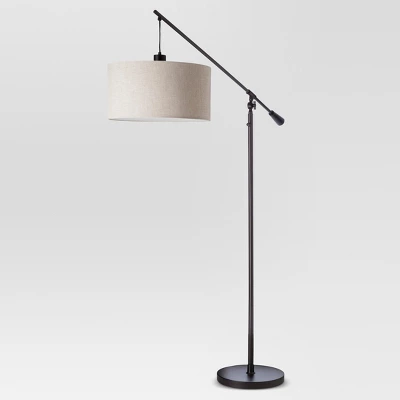 70"x16" Cantilever Drop Pendant Swing Arm Floor Lamp Brown - Threshold™: Adjustable, Metal Body, Linen Shade 2 70"x16" Cantilever Drop Pendant Swing Arm Floor Lamp Brown - Threshold™: Adjustable, Metal Body, Linen Shade - Image 2