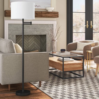 16" Metal Column Swing Arm Floor Lamp Black/White - Threshold™: Adjustable, Modern Design 2 16" Metal Column Swing Arm Floor Lamp Black/White - Threshold™: Adjustable, Modern Design - Image 2
