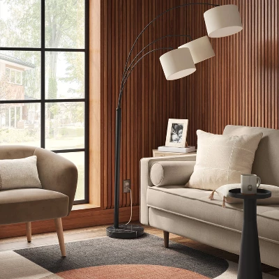 82"x56" Avenal 3-Head Shaded Arc Floor Lamp Black - Threshold™: Adjustable Standing Light For Living Room 2 82"x56" Avenal 3-Head Shaded Arc Floor Lamp Black - Threshold™: Adjustable Standing Light For Living Room - Image 2
