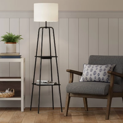 20" Etagere Power Source Shelf Floor Lamp Black Metal/Wood - Threshold™: USB Port, Modern Design 2 20" Etagere Power Source Shelf Floor Lamp Black Metal/Wood - Threshold™: USB Port, Modern Design - Image 2