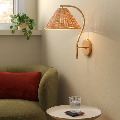 Rattan Wall Sconce Light Brass - Threshold™ 2 Rattan Wall Sconce Light Brass - Threshold™ - Image 2