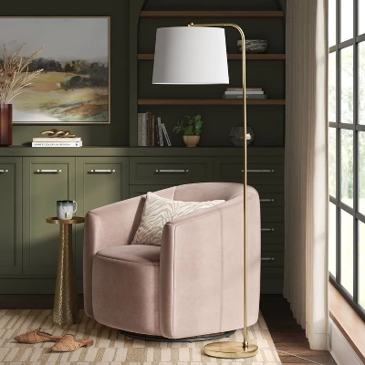 62"x14" New Traditional Downbridge Floor Lamp Brass - Threshold™: ETL Listed, Linen Shade, Metal Body 2 62"x14" New Traditional Downbridge Floor Lamp Brass - Threshold™: ETL Listed, Linen Shade, Metal Body - Image 2