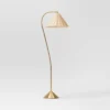 Gooseneck Floor Lamp With Natural Shade Brass - Threshold™: Adjustable, Rattan Shade, ETL Listed, Metal Base