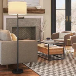 Metal Column Swing Arm Floor Lamp Black/White - Threshold™