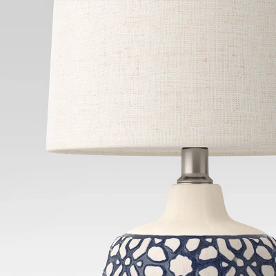 17.5"x9" Assembled Ceramic Table Lamp Blue - Threshold™: Bud-Shaped Base, Off-White Drum Shade, UL Listed 3 17.5"x9" Assembled Ceramic Table Lamp Blue - Threshold™: Bud-Shaped Base, Off-White Drum Shade, UL Listed - Image 3